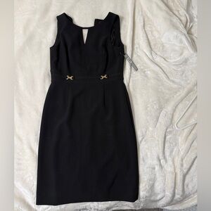 Tahari Black Midi Dress with Gold Accents Size 4